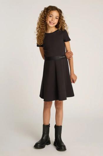 Dievčenské šaty Calvin Klein Jeans čierna farba, mini, áčkový strih, IG0IG02769