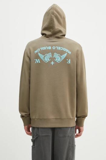 Bavlnená mikina Marcelo Burlon Vintage Logo pánska, zelená farba, s kapucňou, s potlačou, CMBB007F24FLE0056E4D