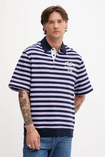 Bavlnené polo tričko Tommy Jeans fialová farba, vzorované, DM0DM21786