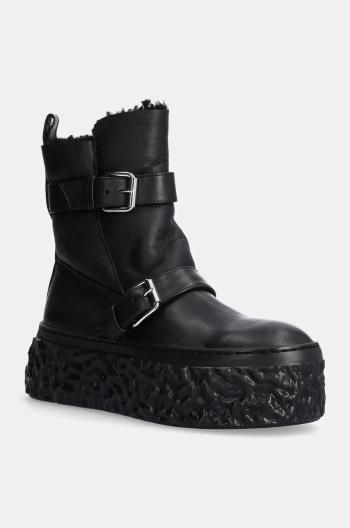 Kožené členkové topánky AGL Magma Biker dámske, čierna farba, na platforme, jemne zateplené, D776507MGK75141013
