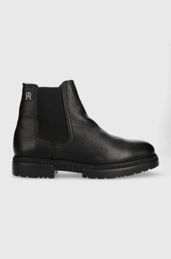 Kožená obuv Tommy Hilfiger COMFORT CLEATED THERMO LTH CHEL pánska, čierna farba, FM0FM04650