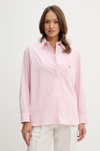 Košeľa Calvin Klein Jeans ružová farba, voľný strih, s klasickým golierom, LV047C143G