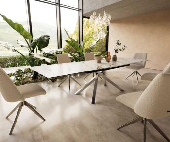 Jedálenský stôl Edge 200-300x100 keramický Calacatta Luxe bielo-zlato
