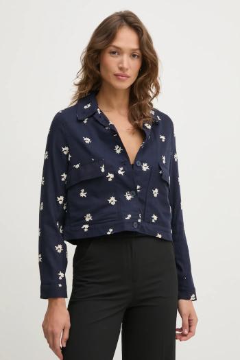 Sako s ľanovou prímesou Pepe Jeans GEORGINA tmavomodrá farba, prechodná, PL402529