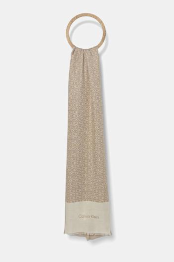 Šál Calvin Klein béžová farba, vzorovaná, LV04F8053G