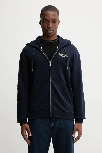 Bavlnená mikina Guess Jeans tmavomodrá farba, s kapucňou, s potlačou, M5YQ15 KCPR1