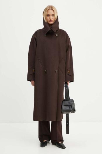 Vlnený kabát AERON hnedá farba, prechodný, oversize, PFCO115453