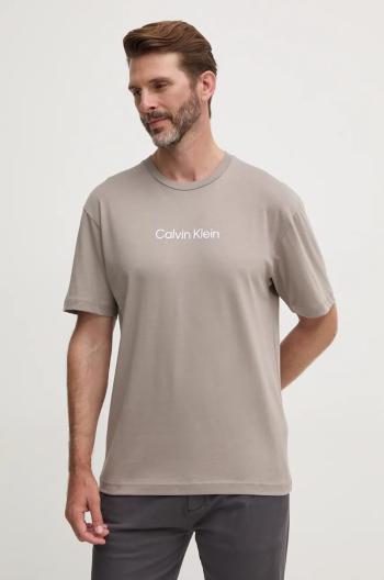 Bavlnené tričko Calvin Klein pánsky, šedá farba, vzorovaný