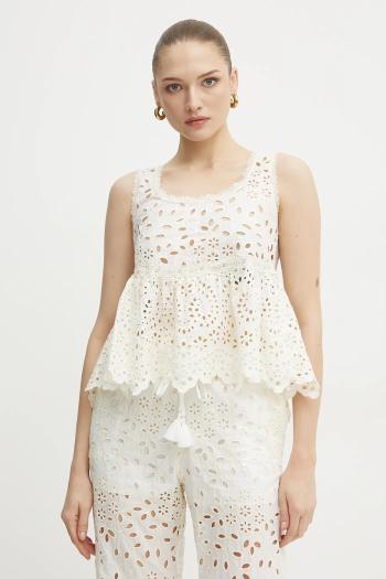 Bavlnený top Ermanno Scervino dámsky, biela farba, s nášivkou, 56TL001EN3