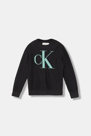 Detský bavlnený sveter Calvin Klein Jeans čierna farba, ľahký, IB0IB02152