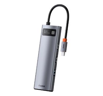 Baseus Metal Gleam USB-C Hub, 8-in-1 USB-C, 3XUSB, kártyaolvasó, HDMI, Gigabit Ethernet