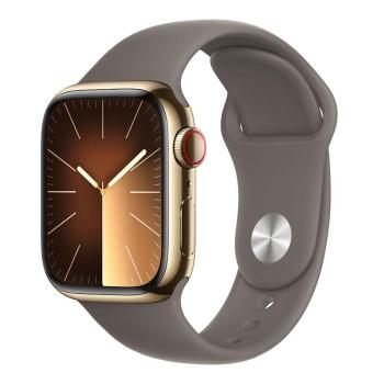 APPLE WATCH SERIES 9 GPS + CELLULAR 45MM GOLD STAINLESS STEEL CASE WITH CLAY SPORTBAND-S/M,MRMR3QC/A