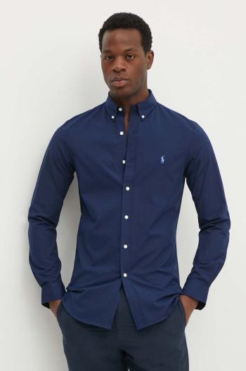 Košeľa Polo Ralph Lauren pánska, tmavomodrá farba, slim, s golierom button-down