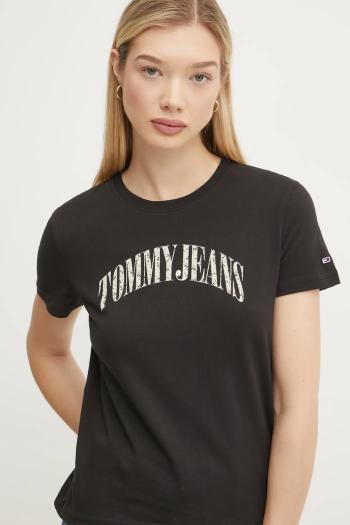 Bavlnené tričko Tommy Jeans dámske, čierna farba, DW0DW20161