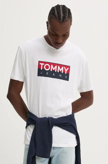 Bavlnené tričko Tommy Jeans pánske, biela farba, s potlačou, DM0DM19684