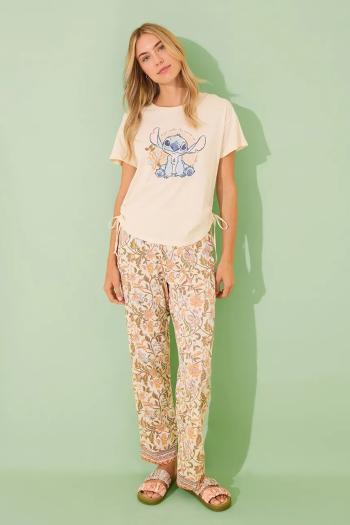 Bavlnené pyžamo women'secret  LILO & STITCH béžová farba, bavlnené, 3139903