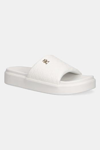 Šľapky Tommy Hilfiger PLATFORM MONOGRAM POOLSLIDE dámske, biela farba, na platforme, FW0FW08526