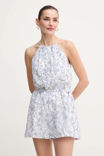 Ľanový overal Pepe Jeans DENIA biela farba, s okrúhlym výstrihom, PL230523