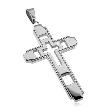 Prívesok z chirurgickej ocele, veľký kríž s vyrezávaným krížikom