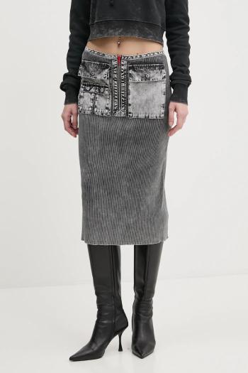 Bavlnená sukňa Diesel M-MERYN SKIRT šedá farba, midi, puzdrová, A17470.0QMAN