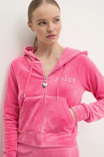 Velúrová mikina Juicy Couture REGAL MADISON HOODIE ružová farba, s kapucňou, jednofarebná, JCBAS224828