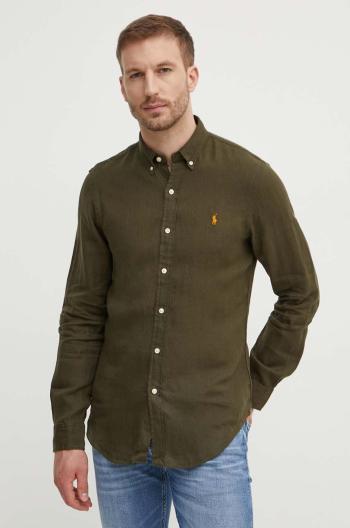 Ľanová košeľa Polo Ralph Lauren slim, s golierom button-down, 710829443