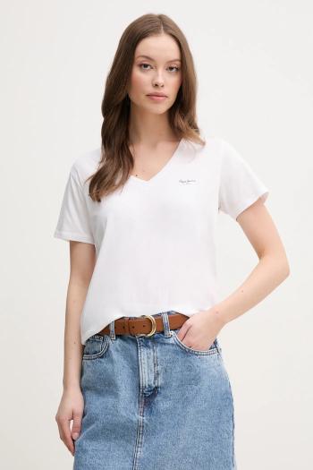 Bavlnené tričko Pepe Jeans MACY V-NECK dámske, biela farba, PL506051