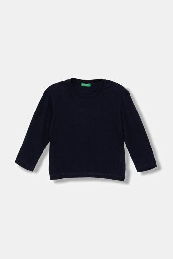 Detská bavlnená košeľa s dlhým rukávom United Colors of Benetton tmavomodrá farba, s potlačou, 35RYG10K4
