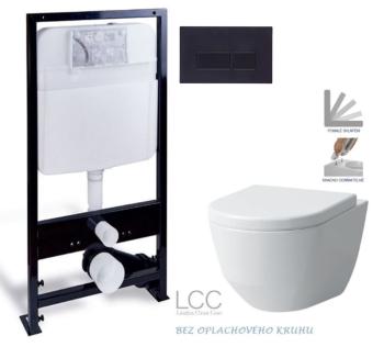 PRIM predstenový inštalačný systém s čiernym tlačidlom 20/0044 + WC LAUFEN PRO LCC RIMLESS + SEDADLO PRIM_20/0026 44 LP2