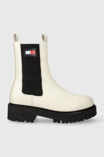 Kožené topánky chelsea Tommy Jeans TJW URBAN dámske, biela farba, na platforme, EN0EN02298
