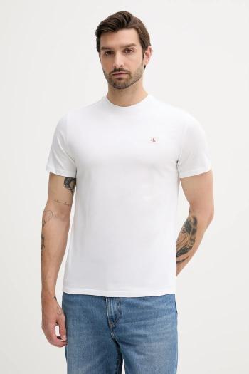 Bavlnené tričko Calvin Klein Jeans pánske, biela farba, s nášivkou, LV04RC272G