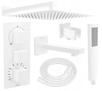 MEXEN/S - Cube DR02 podomietkový vaňový SET s vytokovou hubicou + slim sprcha 25 cm, biela 77503DR0225-20