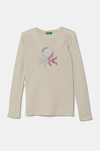 Detská bavlnená košeľa s dlhým rukávom United Colors of Benetton béžová farba, 3I9WC10MY