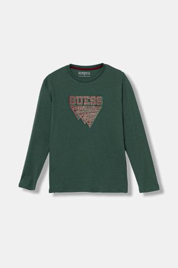 Detská bavlnená košeľa s dlhým rukávom Guess zelená farba, s potlačou, L5YI27 K8HM4