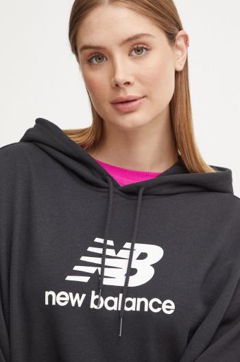 Mikina New Balance dámska, čierna farba, s kapucňou, s potlačou, WT41504BK