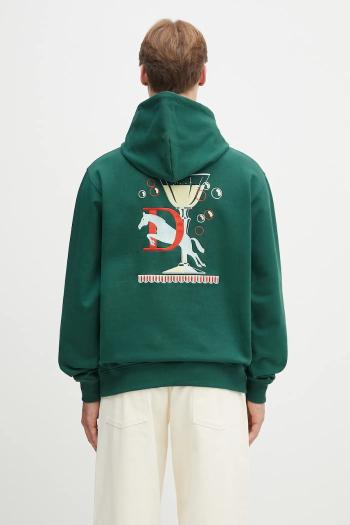 Bavlnená mikina Drôle de Monsieur Le Hoodie Polo pánska, zelená farba, s kapucňou, s nášivkou, G-HO178-CO200-DGN