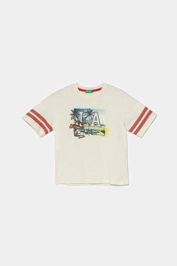 Detské bavlnené tričko United Colors of Benetton béžová farba, s potlačou, 3I1XG10IM