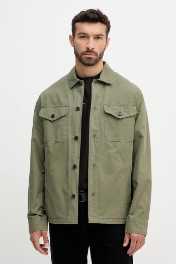Bavlnená košeľová bunda Tommy Hilfiger zelená farba, prechodná, MW0MW39634