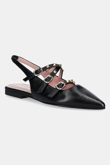 Kožené balerínky Pretty Ballerinas Yvette čierna farba, s otvorenou pätou, 52136_A