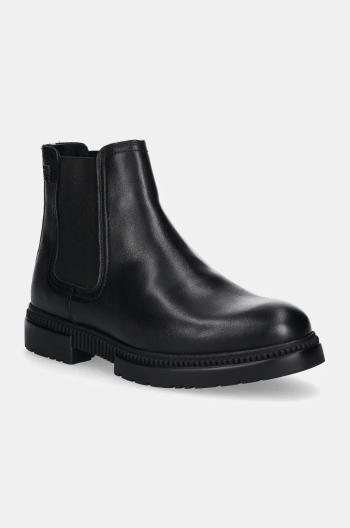 Kožené topánky chelsea Tommy Hilfiger COMFORT TL TEXTURE LTH CHELSEA pánske, čierna farba, FM0FM05181
