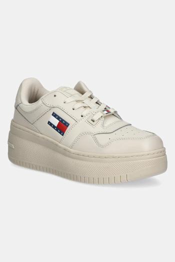 Tenisky Tommy Jeans TJW RETRO BASKET FLATFORM ESS béžová farba, EN0EN02506