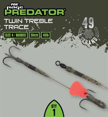 Fox rage predator nadväzec twin treble trace 52 cm 40 lb - veľkosť 4