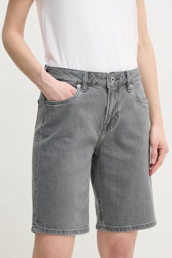 Rifľové krátke nohavice Pepe Jeans BERMUDA SHORT HW dámske, šedá farba, jednofarebné, vysoký pás, PL801189UN3