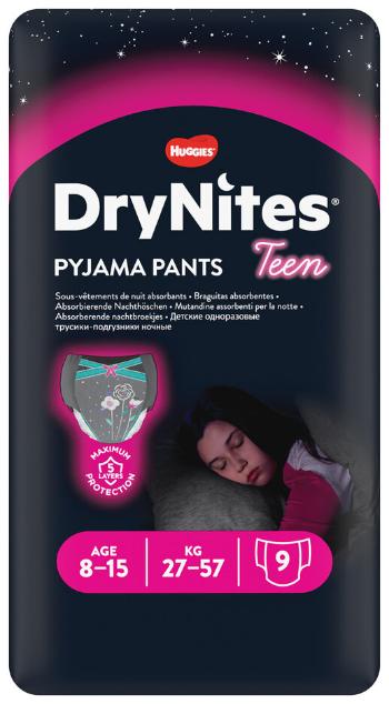 HUGGIES® DryNites Nohavičky plienkové jednorazové pre dievča 8-15 rokov (27-57 kg) 9 ks