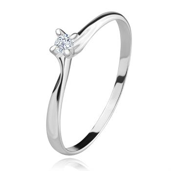 Zlatý prsteň 585 - trblietavý číry diamant v štvorcípom kotlíku, biele zlato - Veľkosť: 52 mm