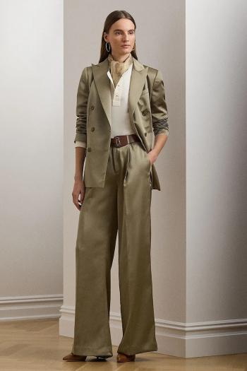 Nohavice Lauren Ralph Lauren hnedá farba, široké, vysoký pás, 200963668