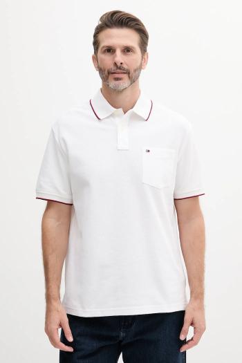 Bavlnené polo tričko Tommy Hilfiger pánske, biela farba, jednofarebné, MW0MW38457