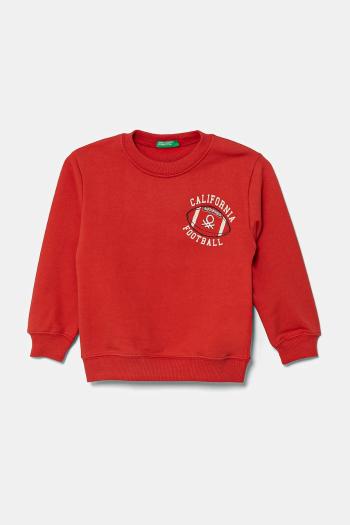 Detská bavlnená mikina United Colors of Benetton červená farba, s potlačou, 3UNIG10II