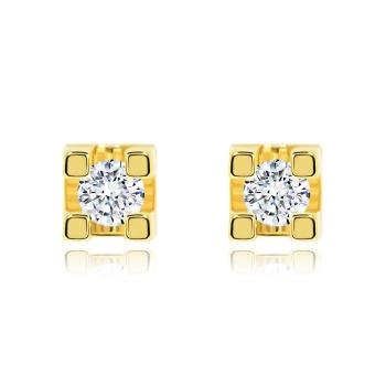 Náušnice zo žltého 14K zlata - okrúhly diamant čírej farby, 2 mm
