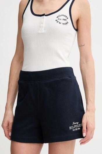 Bavlnené šortky Tommy Hilfiger tmavomodrá farba, s nášivkou, vysoký pás, WW0WW45518